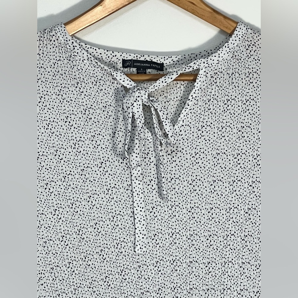 Adrianna Papel Women Small White Black Polka Dot Pleated Blouse Shirt Flowly Top - Picture 2 of 11